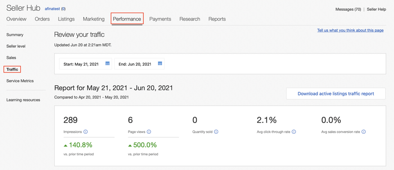 Monitoring your business in Seller Hub