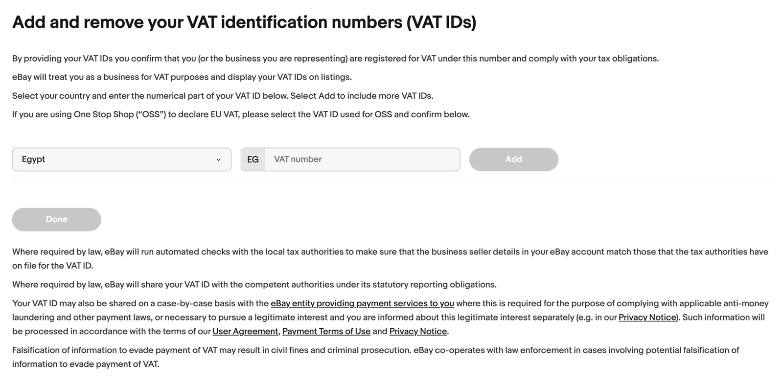 VAT on eBay fees in Egypt and Bosnia and Herzegovina